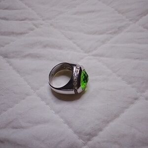 Green Stone Sterling With Rhinestone Ring